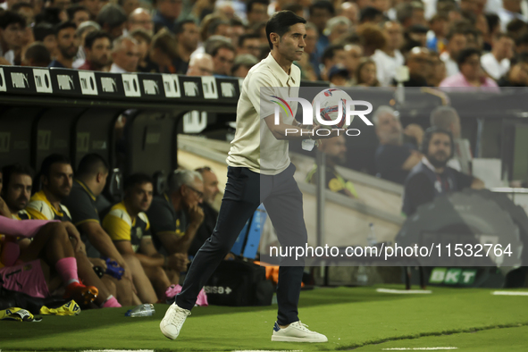 Head coach of Villarreal CF, Marcelino Garcia Toral, during the La Liga match between Valencia CF and Villarreal CF at Mestalla Stadium in V...