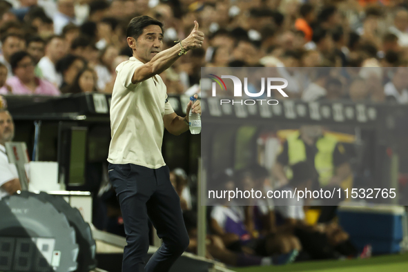 Head coach of Villarreal CF, Marcelino Garcia Toral, during the La Liga match between Valencia CF and Villarreal CF at Mestalla Stadium in V...