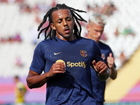 Jules Kounde plays during the match between FC Barcelona and Real Valladolid CF, corresponding to week 4 of LaLiga EA Sports, at the Lluis C...