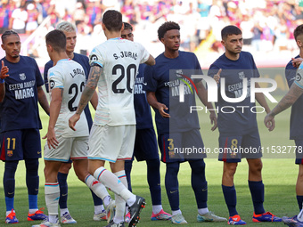 FC Barcelona players display a message of support for Marc Bernal during the match between FC Barcelona and Real Valladolid CF, correspondin...