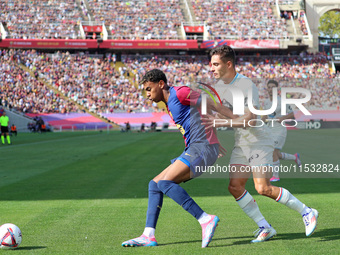 Lamine Yamal and Lucas Rosa play during the match between FC Barcelona and Real Valladolid CF, corresponding to week 4 of LaLiga EA Sports,...