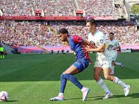 Lamine Yamal and Lucas Rosa play during the match between FC Barcelona and Real Valladolid CF, corresponding to week 4 of LaLiga EA Sports,...