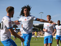 Barrow's Neo Eccleston celebrates his goal during the Sky Bet League 2 match between Harrogate Town and Barrow at Wetherby Road in Harrogate...