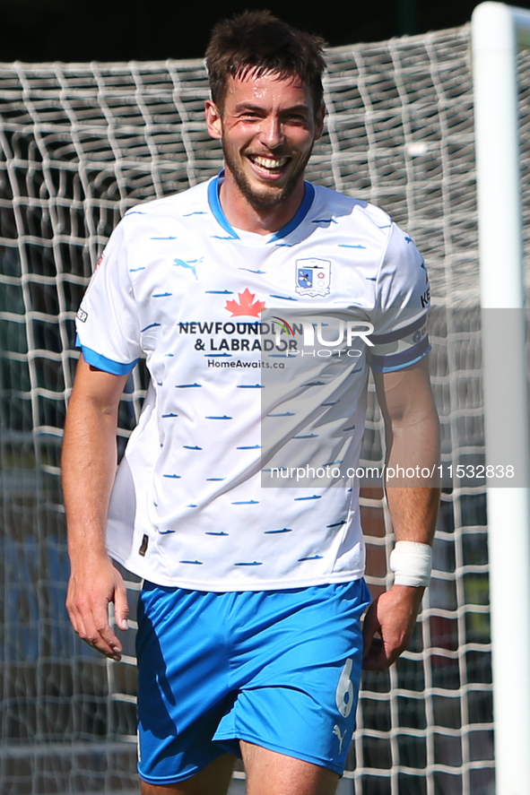 Niall Canavan of Barrow during the Sky Bet League 2 match between Harrogate Town and Barrow at Wetherby Road in Harrogate, England, on Augus...