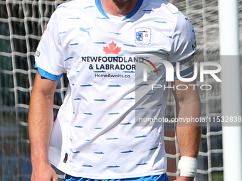 Niall Canavan of Barrow during the Sky Bet League 2 match between Harrogate Town and Barrow at Wetherby Road in Harrogate, England, on Augus...