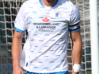 Niall Canavan of Barrow during the Sky Bet League 2 match between Harrogate Town and Barrow at Wetherby Road in Harrogate, England, on Augus...