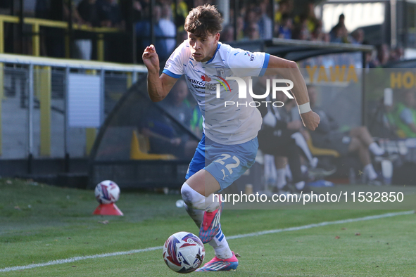 Barrow's Chris Popov during the Sky Bet League 2 match between Harrogate Town and Barrow at Wetherby Road in Harrogate, England, on August 3...