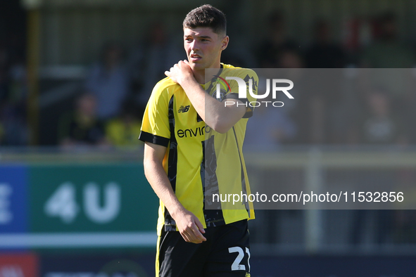 Ellis Taylor of Harrogate Town during the Sky Bet League 2 match between Harrogate Town and Barrow at Wetherby Road in Harrogate, England, o...