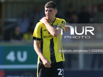 Ellis Taylor of Harrogate Town during the Sky Bet League 2 match between Harrogate Town and Barrow at Wetherby Road in Harrogate, England, o...