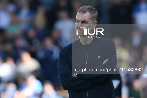 Harrogate Town Manager Simon Weaver during the Sky Bet League 2 match between Harrogate Town and Barrow at Wetherby Road in Harrogate, Engla...