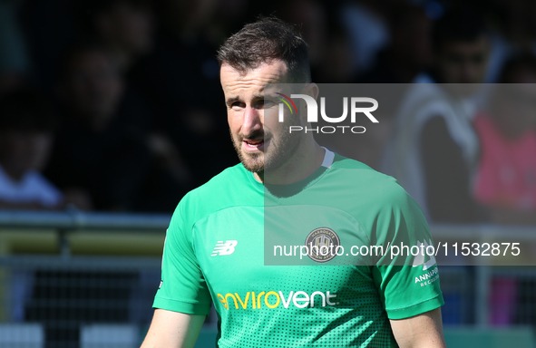 Harrogate Town goalkeeper James Belshaw during the Sky Bet League 2 match between Harrogate Town and Barrow at Wetherby Road in Harrogate, E...