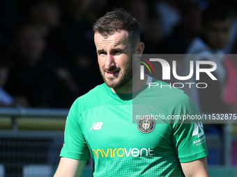 Harrogate Town goalkeeper James Belshaw during the Sky Bet League 2 match between Harrogate Town and Barrow at Wetherby Road in Harrogate, E...