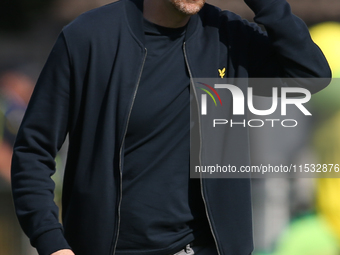 Harrogate Town Manager Simon Weaver during the Sky Bet League 2 match between Harrogate Town and Barrow at Wetherby Road in Harrogate, Engla...