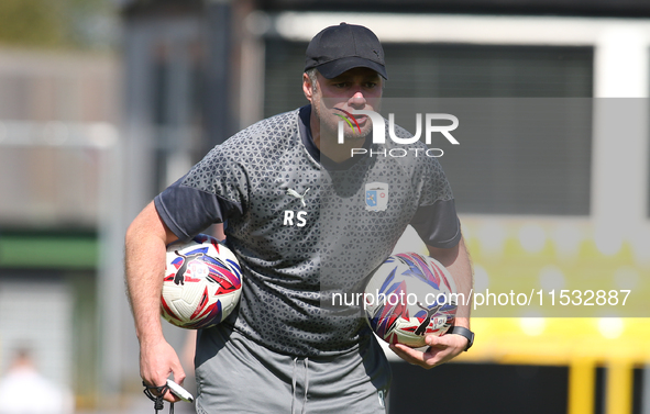 Barrow Coach Robbie Stockdale during the Sky Bet League 2 match between Harrogate Town and Barrow at Wetherby Road in Harrogate, England, on...