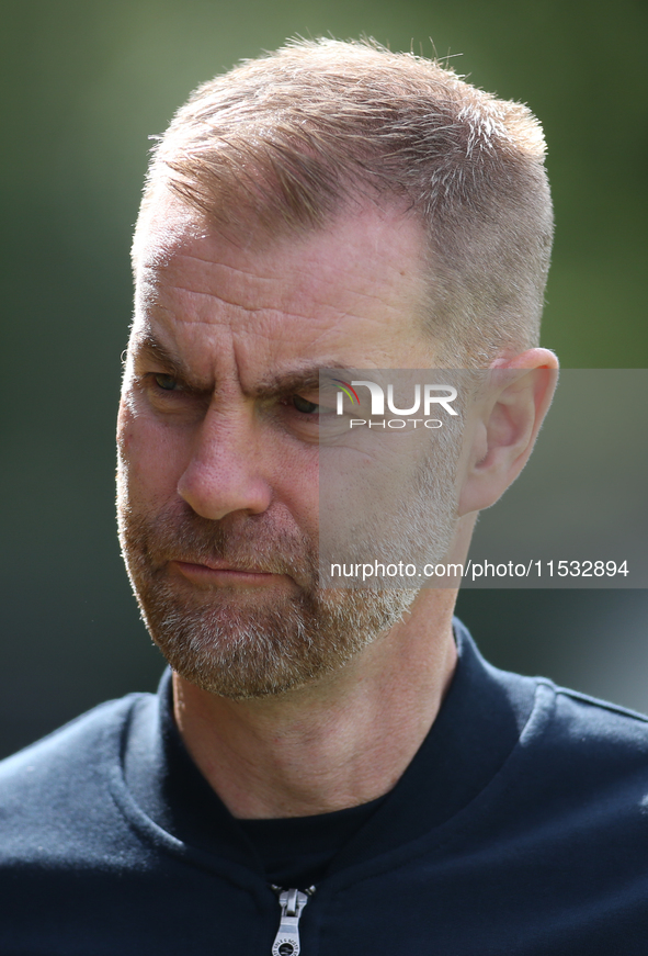 Harrogate Town Manager Simon Weaver during the Sky Bet League 2 match between Harrogate Town and Barrow at Wetherby Road in Harrogate, Engla...