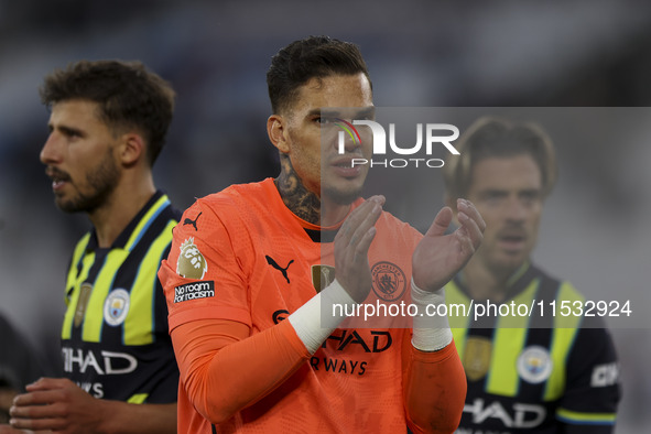 Ederson of Manchester City at the end of the game during the Premier League match between West Ham United and Manchester City at the London...