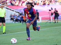 Jules Kounde plays during the match between FC Barcelona and Real Valladolid CF, corresponding to week 4 of LaLiga EA Sports, at the Lluis C...