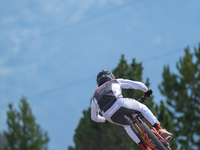 Kasper Woolley of Canada participates in the UCI Mountain Bike World Championships Men Downhill Race in Pal Arinsal, Andorra, on August 31,...