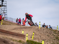 Henry Kerr of Ireland participates in the UCI Mountain Bike World Championships Men Downhill Race in Pal Arinsal, Andorra, on August 31, 202...