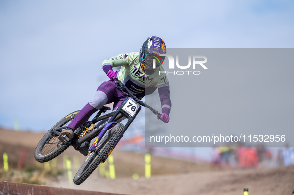 Jackson Connelly of Australia participates in the UCI Mountain Bike World Championships Men Downhill Race in Pal Arinsal, Andorra, on August...