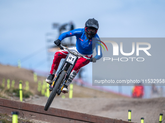 Loris Revelli of Italy participates in the UCI Mountain Bike World Championships Men Downhill Race in Pal Arinsal, Andorra, on August 31, 20...