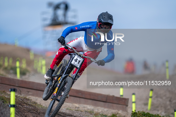 Loris Revelli of Italy participates in the UCI Mountain Bike World Championships Men Downhill Race in Pal Arinsal, Andorra, on August 31, 20...