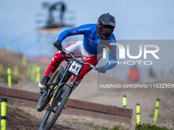 Loris Revelli of Italy participates in the UCI Mountain Bike World Championships Men Downhill Race in Pal Arinsal, Andorra, on August 31, 20...