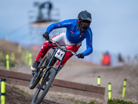 Loris Revelli of Italy participates in the UCI Mountain Bike World Championships Men Downhill Race in Pal Arinsal, Andorra, on August 31, 20...