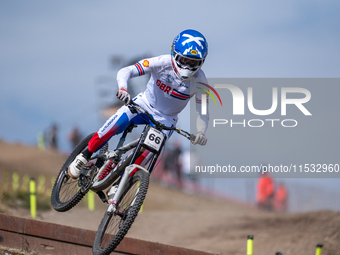 Reece Wilson of Great Britain competes in the UCI Mountain Bike World Championships Men's Downhill Race in Pal Arinsal, Andorra, on August 3...