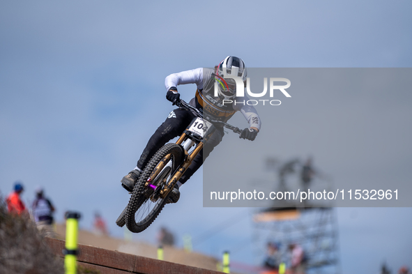 Wyn Masters of New Zealand participates in the UCI Mountain Bike World Championships Men Downhill Race in Pal Arinsal, Andorra, on August 31...