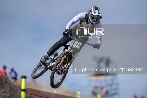 Wyn Masters of New Zealand participates in the UCI Mountain Bike World Championships Men Downhill Race in Pal Arinsal, Andorra, on August 31...