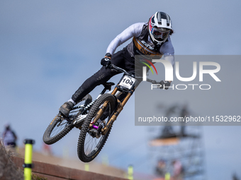 Wyn Masters of New Zealand participates in the UCI Mountain Bike World Championships Men Downhill Race in Pal Arinsal, Andorra, on August 31...