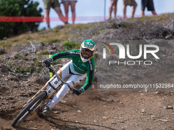 Oisin O Callaghan of Ireland competes in the UCI Mountain Bike World Championships Men Downhill Race in Pal Arinsal, Andorra, on August 31,...