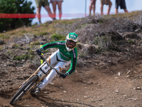 Oisin O Callaghan of Ireland competes in the UCI Mountain Bike World Championships Men Downhill Race in Pal Arinsal, Andorra, on August 31,...