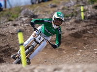 Oisin O Callaghan of Ireland competes in the UCI Mountain Bike World Championships Men Downhill Race in Pal Arinsal, Andorra, on August 31,...