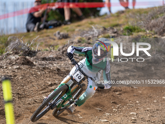 Ronan Dunne of Ireland participates in the UCI Mountain Bike World Championships Men Downhill Race in Pal Arinsal, Andorra, on August 31, 20...