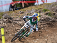 Ronan Dunne of Ireland participates in the UCI Mountain Bike World Championships Men Downhill Race in Pal Arinsal, Andorra, on August 31, 20...