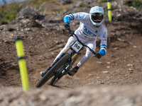 Kelian Vanreusel of Belgium participates in the UCI Mountain Bike World Championships Men Downhill Race in Pal Arinsal, Andorra, on August 3...