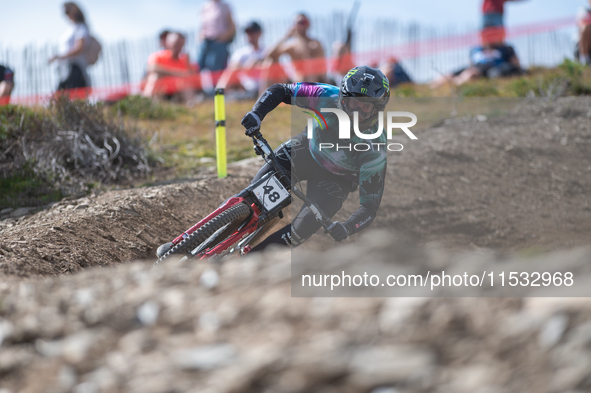 Mark Wallace of Canada participates in the UCI Mountain Bike World Championships Men Downhill Race in Pal Arinsal, Andorra, on August 31, 20...