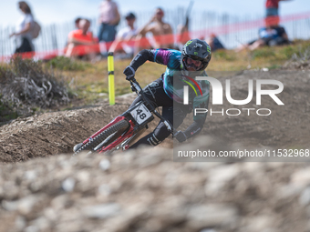 Mark Wallace of Canada participates in the UCI Mountain Bike World Championships Men Downhill Race in Pal Arinsal, Andorra, on August 31, 20...