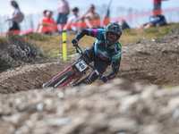 Mark Wallace of Canada participates in the UCI Mountain Bike World Championships Men Downhill Race in Pal Arinsal, Andorra, on August 31, 20...