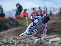 Danny Hart of Great Britain participates in the UCI Mountain Bike World Championships Men's Downhill Race in Pal Arinsal, Andorra, on August...