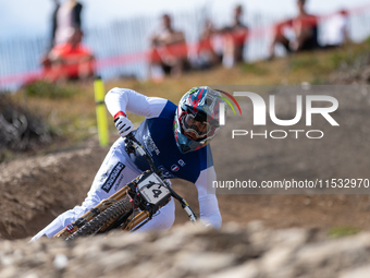 Amaury Pierron of France participates in the UCI Mountain Bike World Championships Men Downhill Race in Pal Arinsal, Andorra, on August 31,...