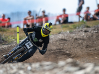 Matyn Hromadka of the Czech Republic participates in the UCI Mountain Bike World Championships Men Downhill Race in Pal Arinsal, Andorra, on...