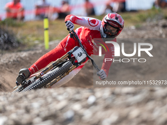 Andreas Kolb of Austria participates in the UCI Mountain Bike World Championships Men Downhill Race in Pal Arinsal, Andorra, on August 31, 2...