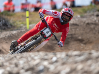 Andreas Kolb of Austria participates in the UCI Mountain Bike World Championships Men Downhill Race in Pal Arinsal, Andorra, on August 31, 2...