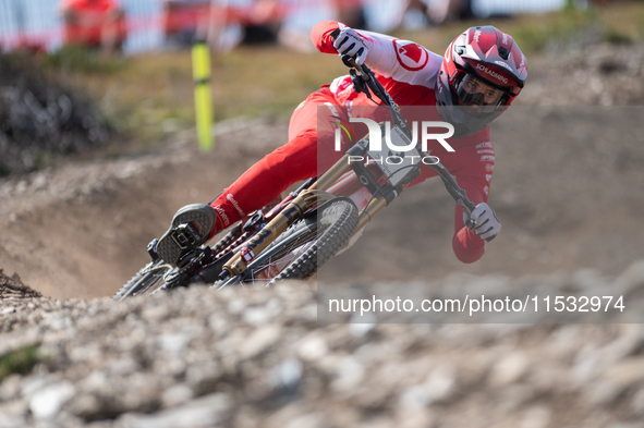 Andreas Kolb of Austria participates in the UCI Mountain Bike World Championships Men Downhill Race in Pal Arinsal, Andorra, on August 31, 2...