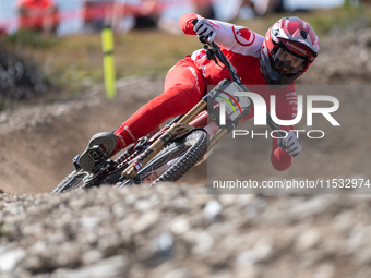 Andreas Kolb of Austria participates in the UCI Mountain Bike World Championships Men Downhill Race in Pal Arinsal, Andorra, on August 31, 2...