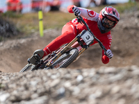 Andreas Kolb of Austria participates in the UCI Mountain Bike World Championships Men Downhill Race in Pal Arinsal, Andorra, on August 31, 2...