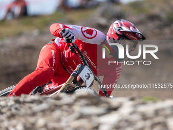 Andreas Kolb of Austria participates in the UCI Mountain Bike World Championships Men Downhill Race in Pal Arinsal, Andorra, on August 31, 2...